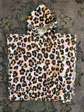 Mud Pie Kids Hooded Leopard Swim Poncho in Pink, Brown & Black